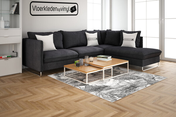 floorevents.com Vloerkleed vinyl | Leaves zwart/wit