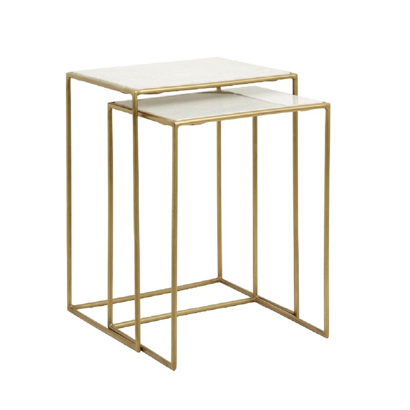 Nordal Nordal - Side tables, tafel s/2, white marble, brass - Bijzettafels, set van 2 - Wit marmer/messing