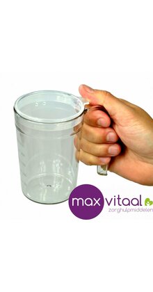 Drinkbeker doorzichtig met groot open handvat en 2 deksels