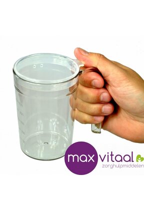 Drinkbeker doorzichtig met groot open handvat en 2 deksels