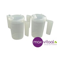 Drinkbeker, 2 platte handgrepen, 2 tuitdeksels (kleine/grote opening)