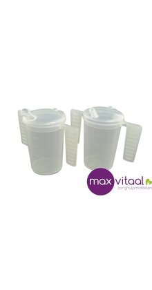 Drinkbeker, 2 platte handgrepen, 2 tuitdeksels (kleine/grote opening)