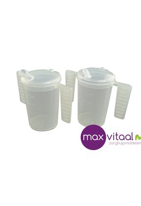 Drinkbeker, 2 platte handgrepen, 2 tuitdeksels (kleine/grote opening)