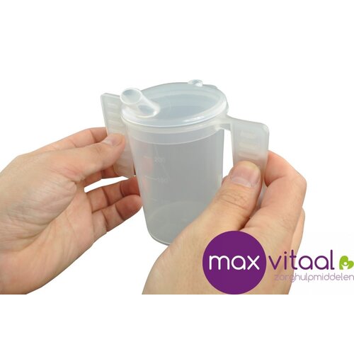 Drinkbeker, 2 platte handgrepen, 2 tuitdeksels (kleine/grote opening)