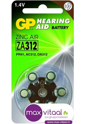 Zink Air hoorapparaat batterijen - ZA312, blister 6 stuks