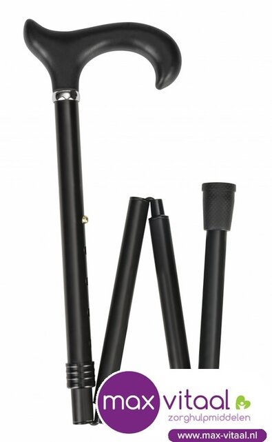 Luxe opvouwbare wandelstok - met soft Derby handvat  Zwart