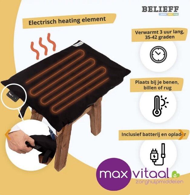 Belieff Rolstoel / scootmobiel  Heating element met hoes (universeel) – Zwart