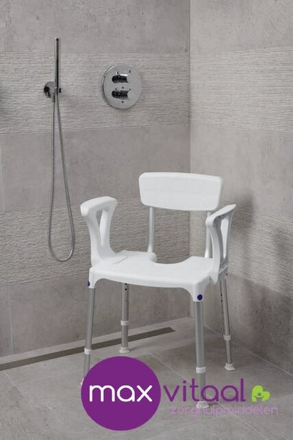 Douchestoel Quattro met uitsparing incl rug en armleggers, SecuCare