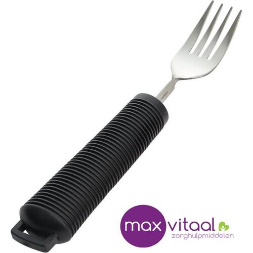 Aangepast dik bestek, Vork. Verdikt handvat met soft grip. Buigzaam  Buigbaar. Zwart