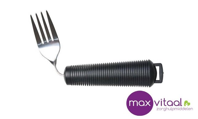 Aangepast dik bestek, Vork. Verdikt handvat met soft grip. Buigzaam  Buigbaar. Zwart Aangepast dik bestek, Vork. Verdikt handvat met soft grip. Buigzaam  Buigbaar. Zwart