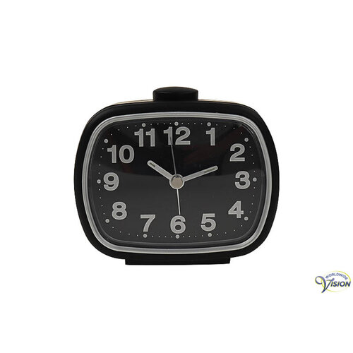 Alarmklok quartz zwart - zwarte plaat
