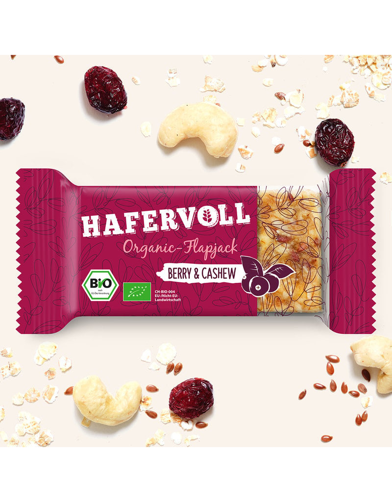 HAFERVOLL 18er Box - Organic Flapjack Berry & Cashew - Bio-zertifiziert