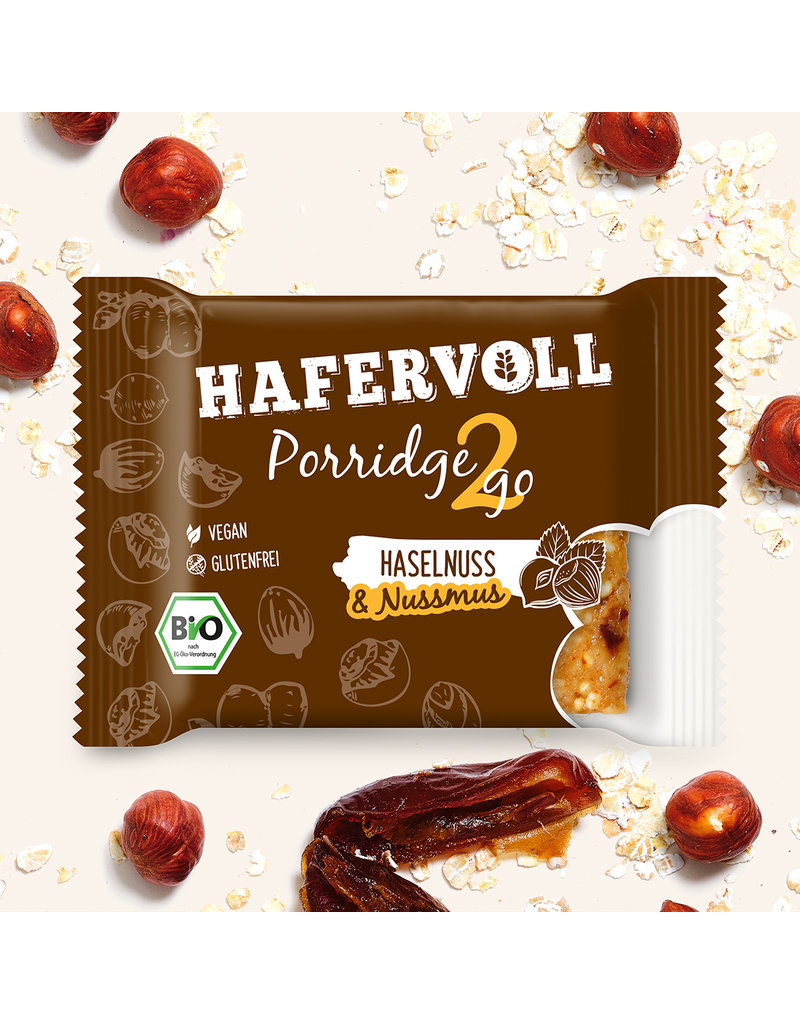 HAFERVOLL 13er Box - Porridge2go Haselnuss - Bio