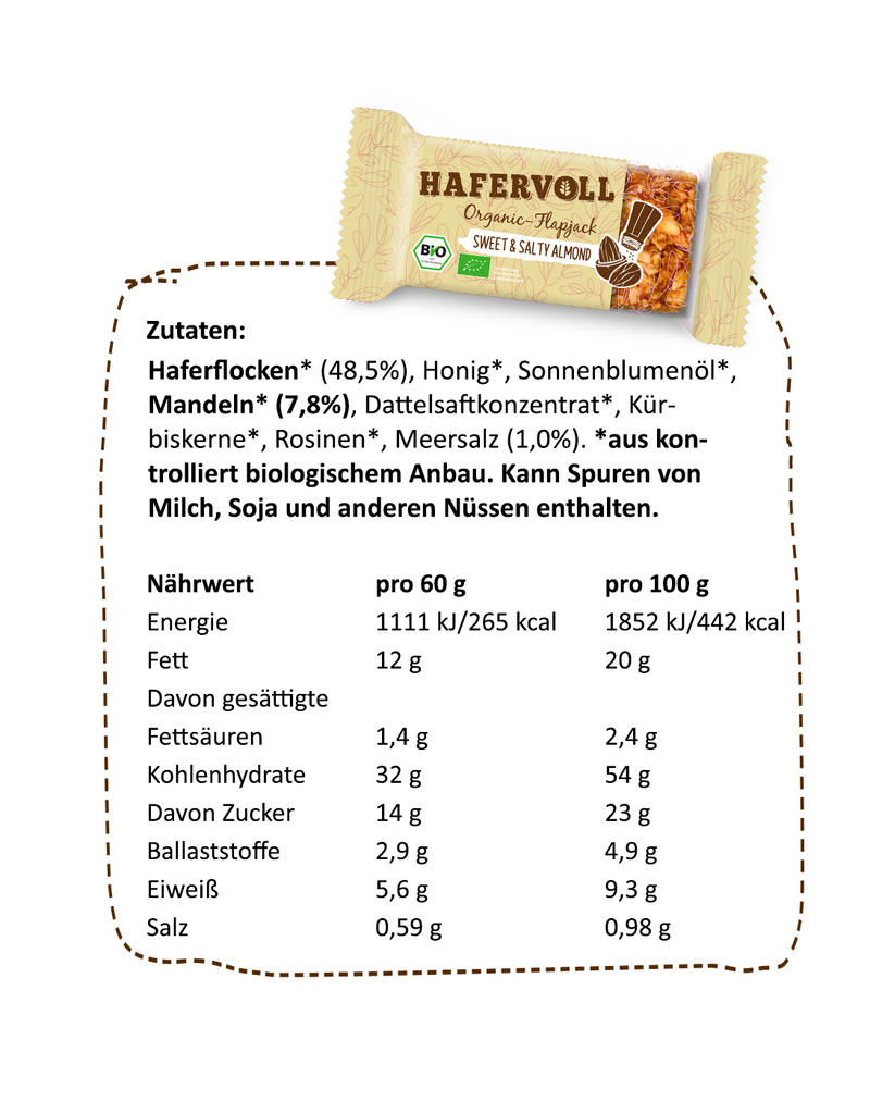 HAFERVOLL 18er Box - Organic Flapjack Sweet & Salty Almond