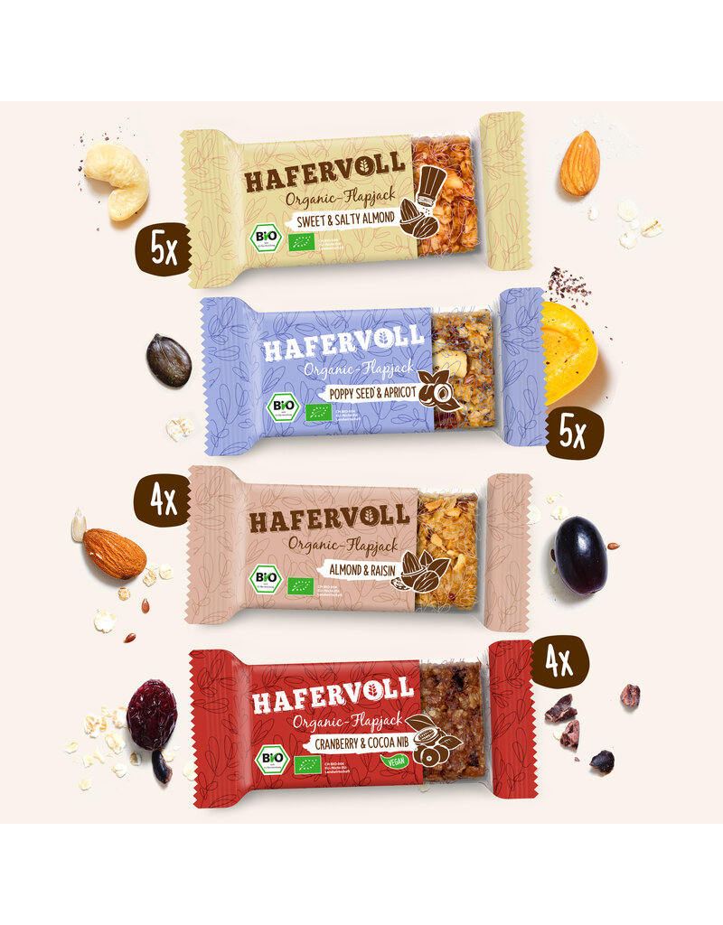 HAFERVOLL  18er Box - Organic Flapjack Mixbox - Bio-zertifiziert