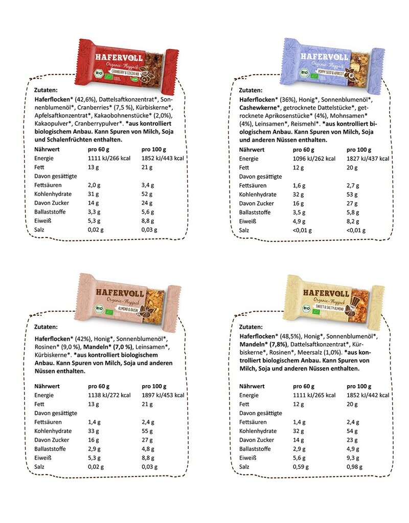 HAFERVOLL  18er Box - Organic Flapjack Mixbox - Bio-zertifiziert