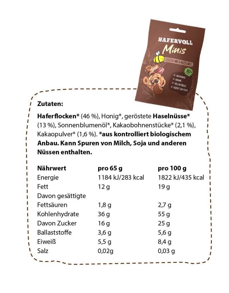 HAFERVOLL 8 Beutel Minis Cocoa Nib & Hazelnut