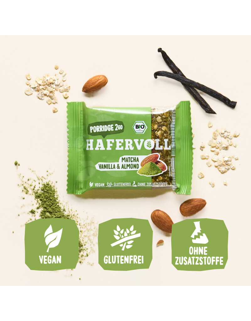 HAFERVOLL 13er Box - Porridge2go - Matcha, Vanilla & Almond - Bio
