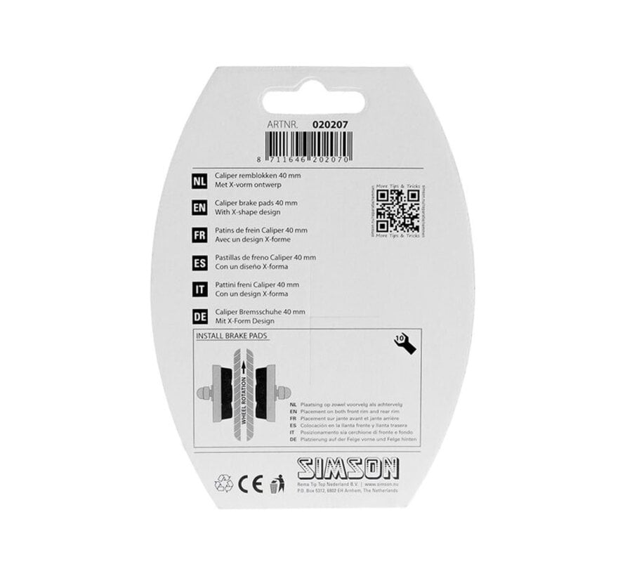 Remblokken Simson 40 mm weiman