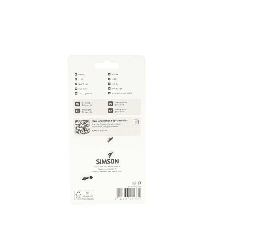 Koplamp Simson aurora d-line 40S