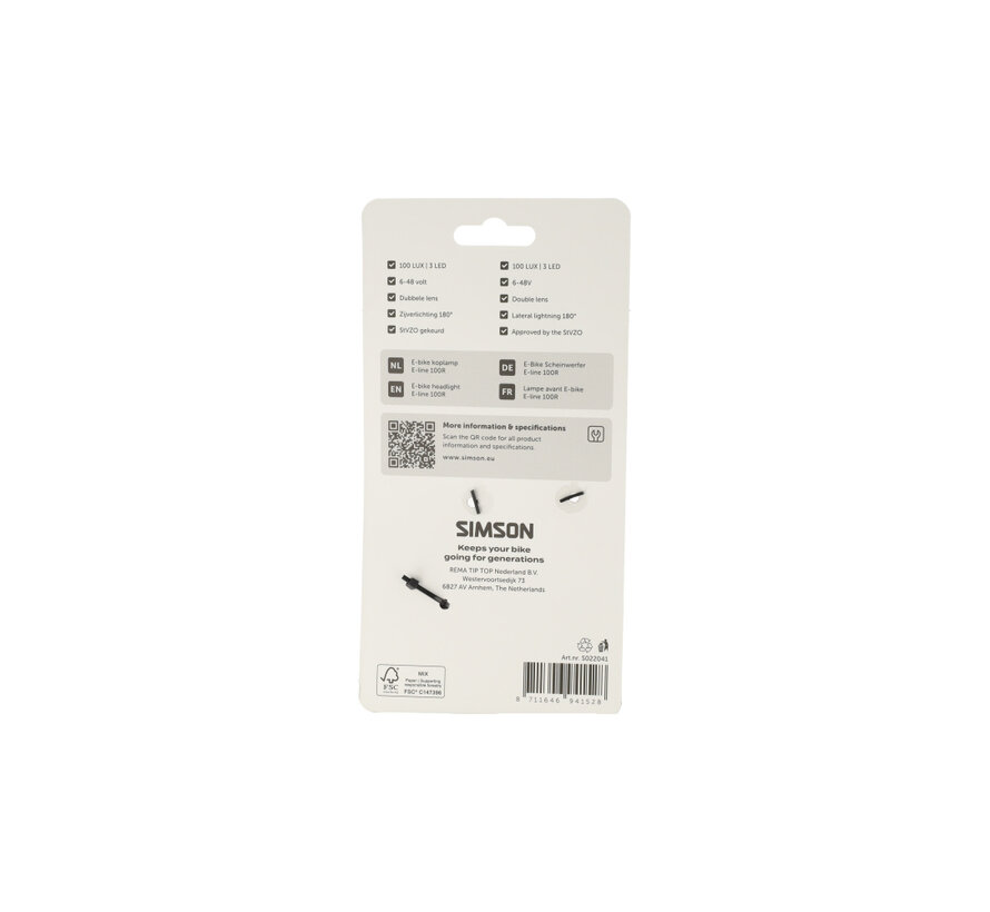 Koplamp Simson aurora e-line 100R