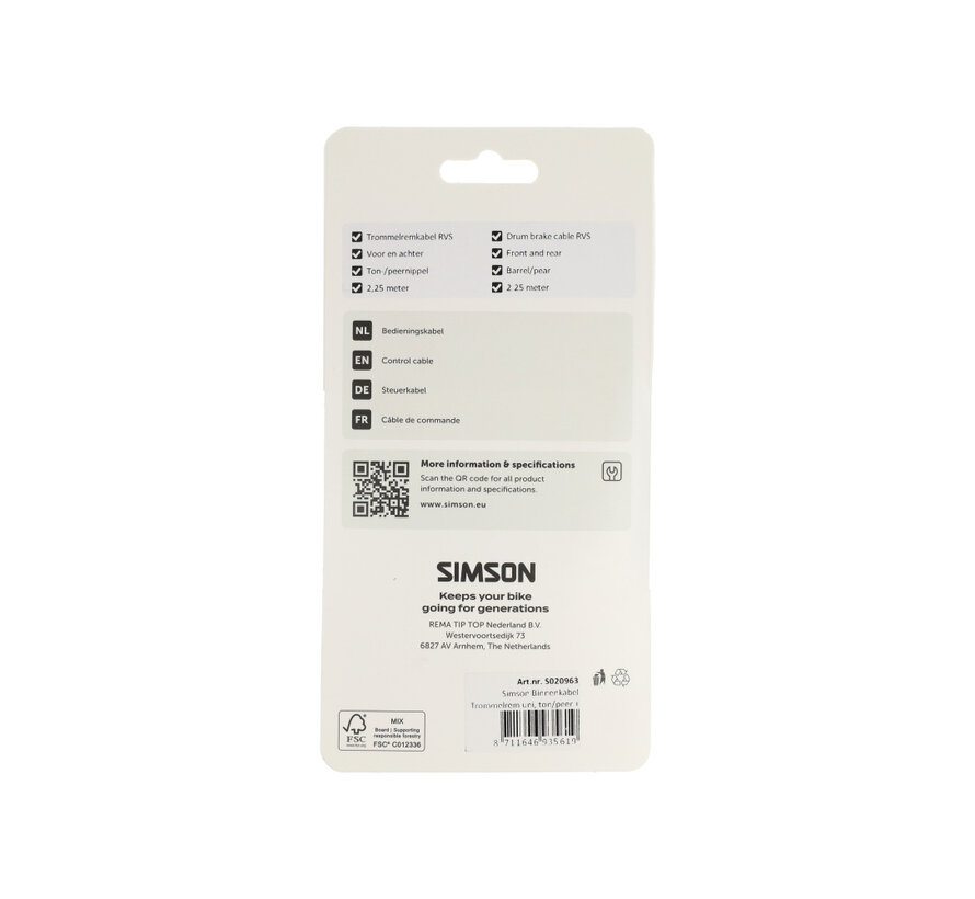 Binnenkabel Simson trommelrem uni