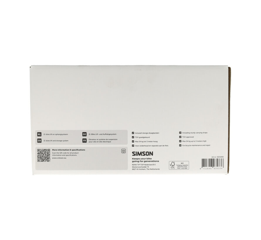 Fiets-lift Simson ophangsysteem e-bike