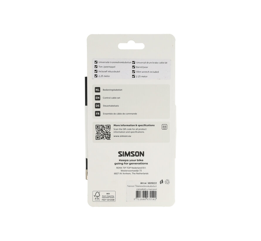 Trommelremkabelset Simson voor/achter