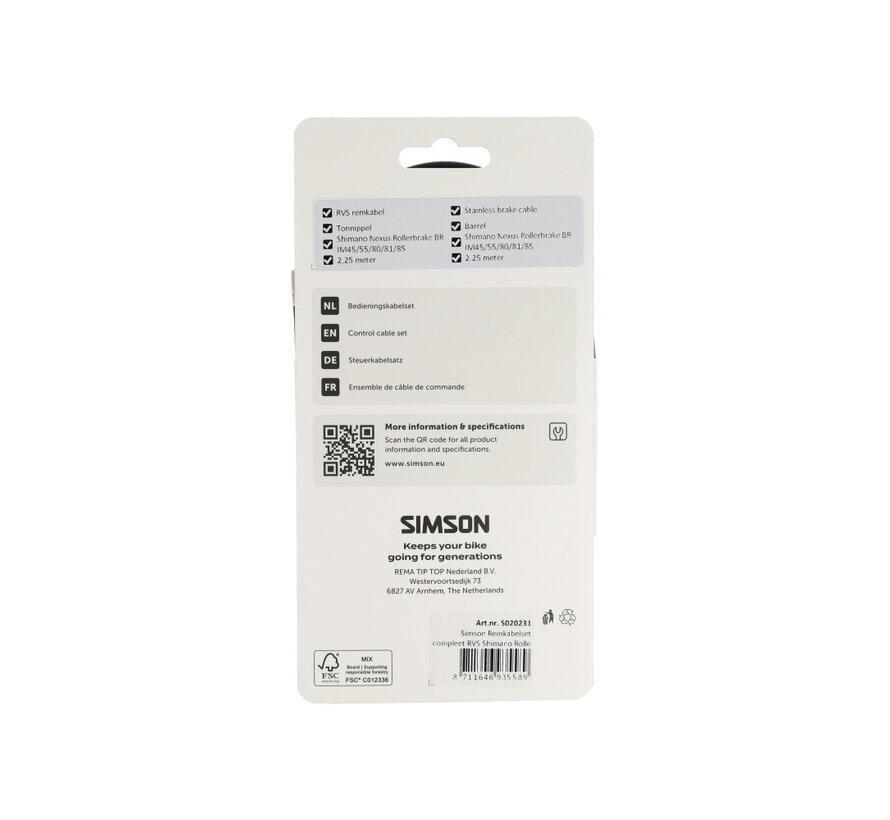 Remkabel Simson shimano rollerbrake
