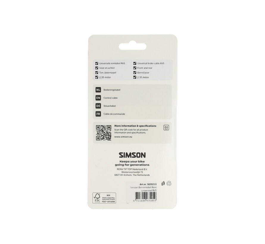 Binnenkabel Simson rem uni 2.35m