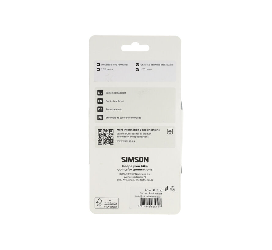 Remkabel Simson grijs compleet uni