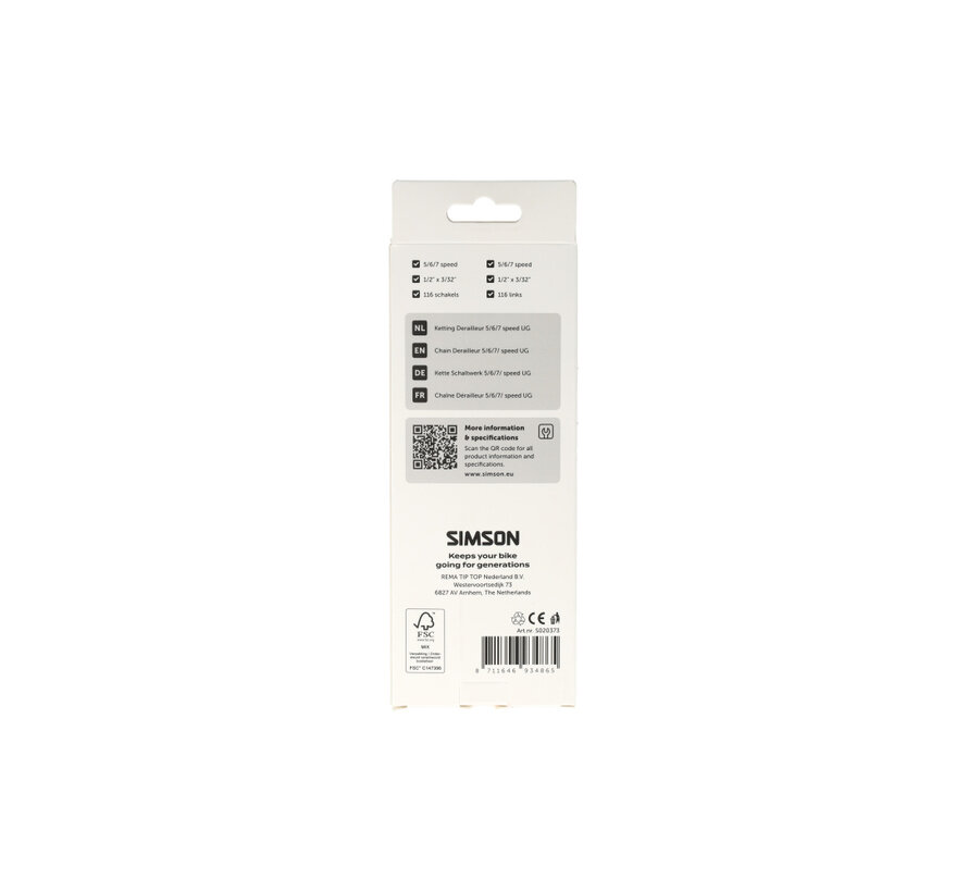 Ketting Simson 5v/6v/7v 1/2x3/32 116s
