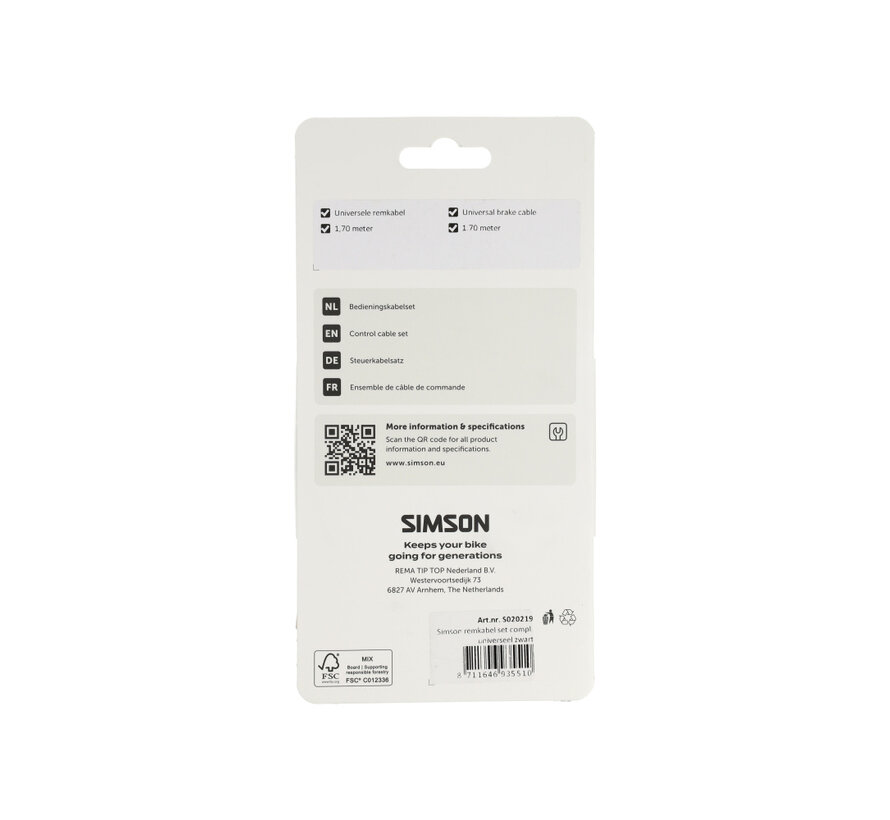 Remkabel Simson zwart compleet uni