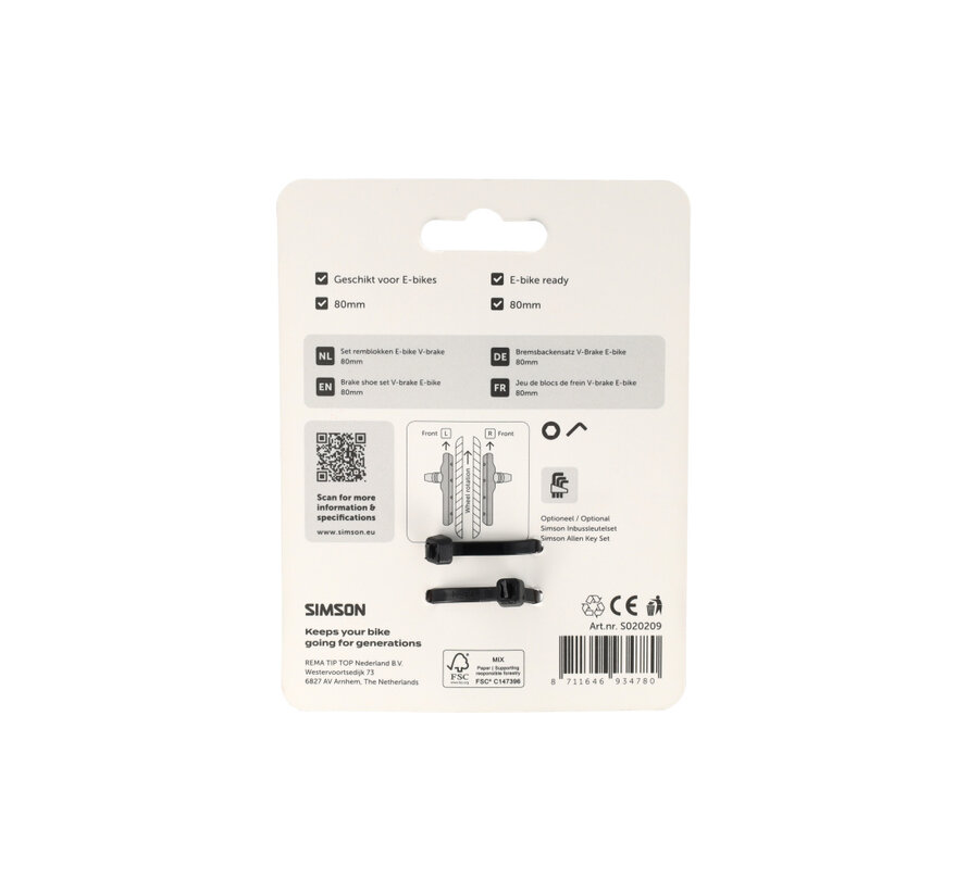 Remblokken Simson v-brake 80mm