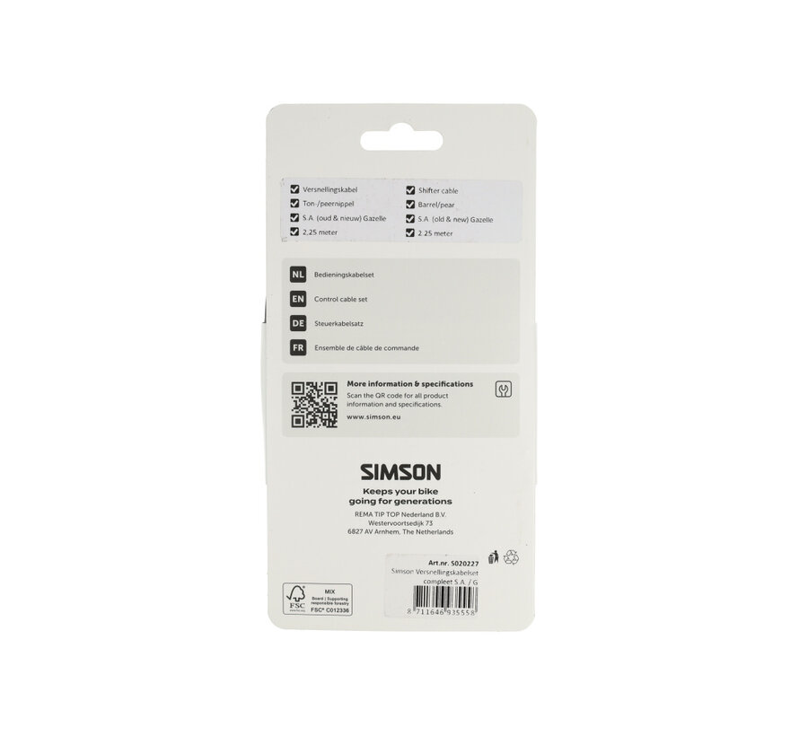Versnellingskabel Simson uni zwart