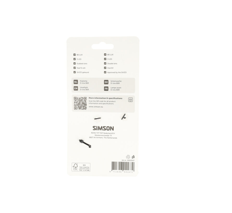 Koplamp Simson aurora d-line 80R