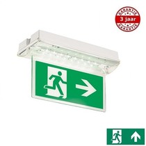 Mara 3W met pictoplaat, nood/continu of schakelbaar of alleen nood, 170/170 lumen, IP65, incl. 1 pictoplaat Vluchtend persoon IN deur pijl omhoog