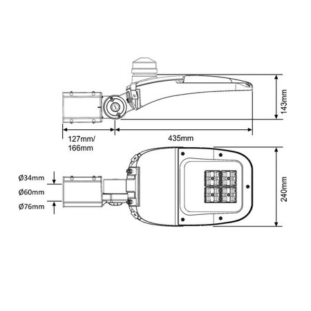 EM-Gemma Farlington 25W, 2427/2872 lumen in 3000 of 4000K met grijze of zwart behuizing met opschuifmaat 34, 60 of 76mm (standaard ook met Nema Socket lichtsensor verkrijgbaar)