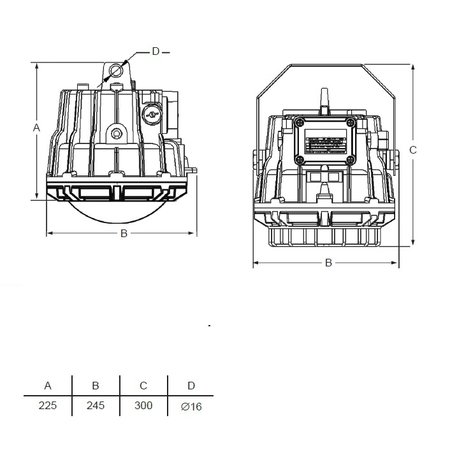 4MLUX SFLP 50 LED serie, zone 1, 2, 21 en 22 EX explosieveilige hanglamp/schijnwerperverlichting (ATEX), 60W, 7750 lumen, IP66