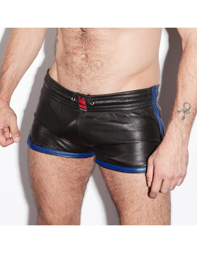 RoB Leather Sport Shorts with blue stripes