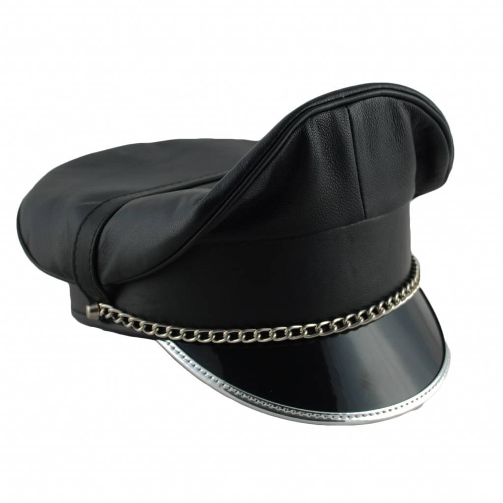 RoB Leather Military Cap, Silver Trim, Silver Chain