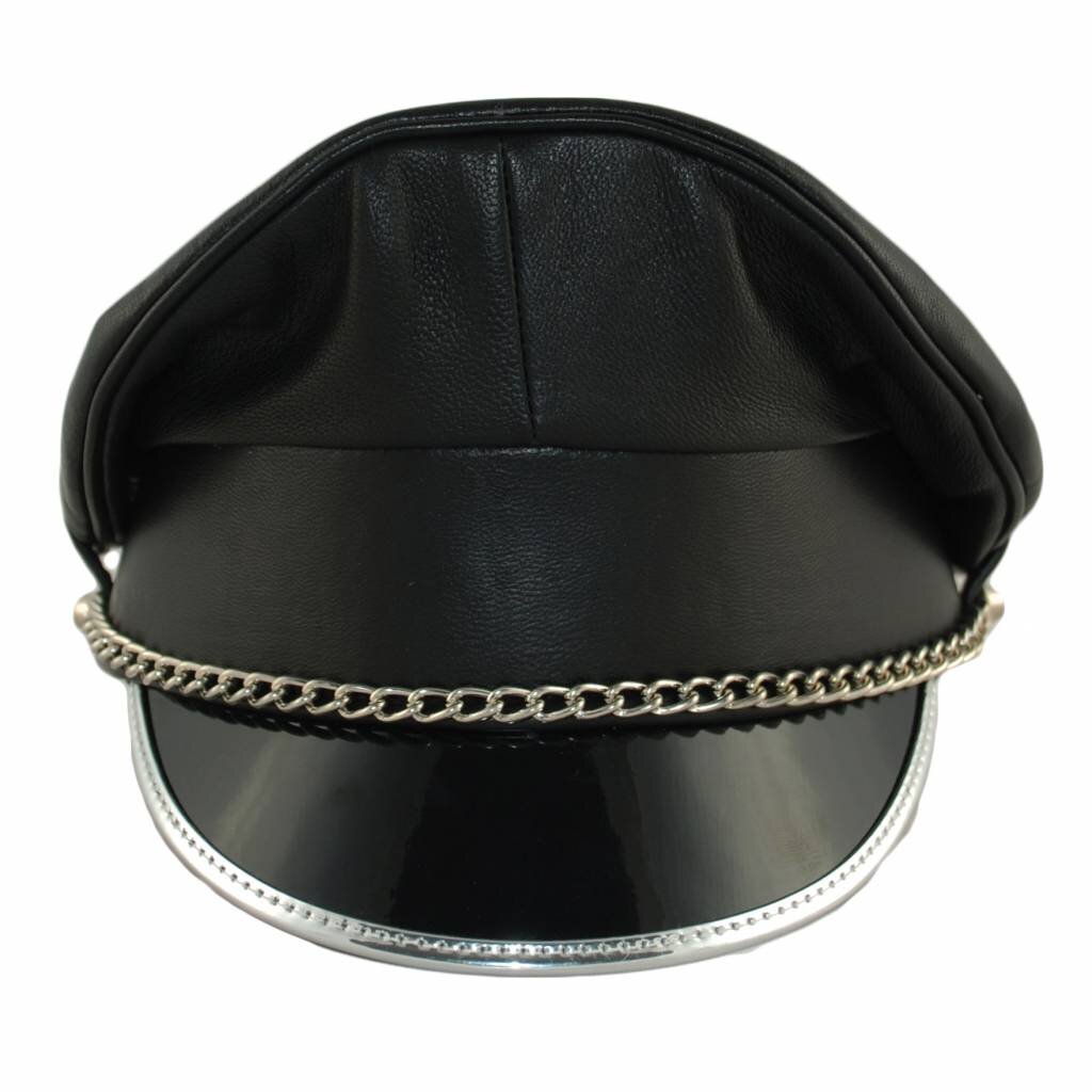 RoB Leather Military Cap, Silver Trim, Silver Chain