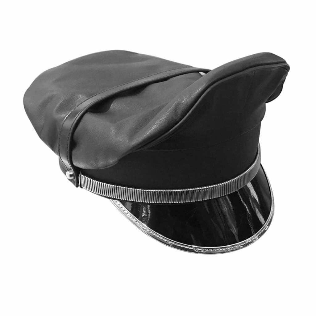 RoB Leather Military Cap, Silver Trim, Extension Strap