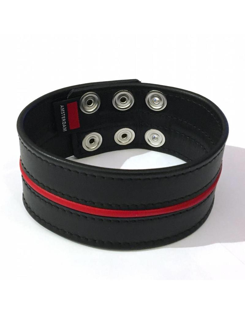 RoB Leder Bicepsband 50 mm breit Schwarz/Rot mit Druckknöpfen