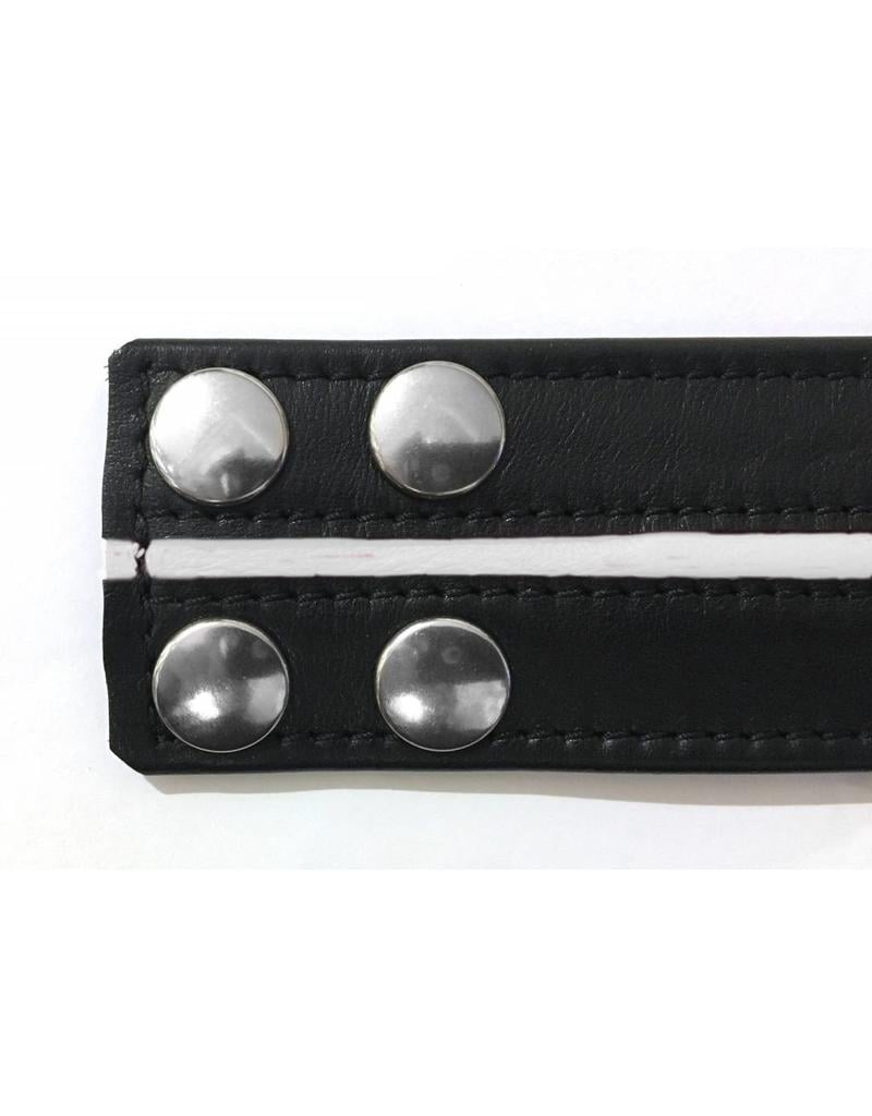 RoB Leather Bicepsband Black 50 mm wide with White Piping and Press Studs