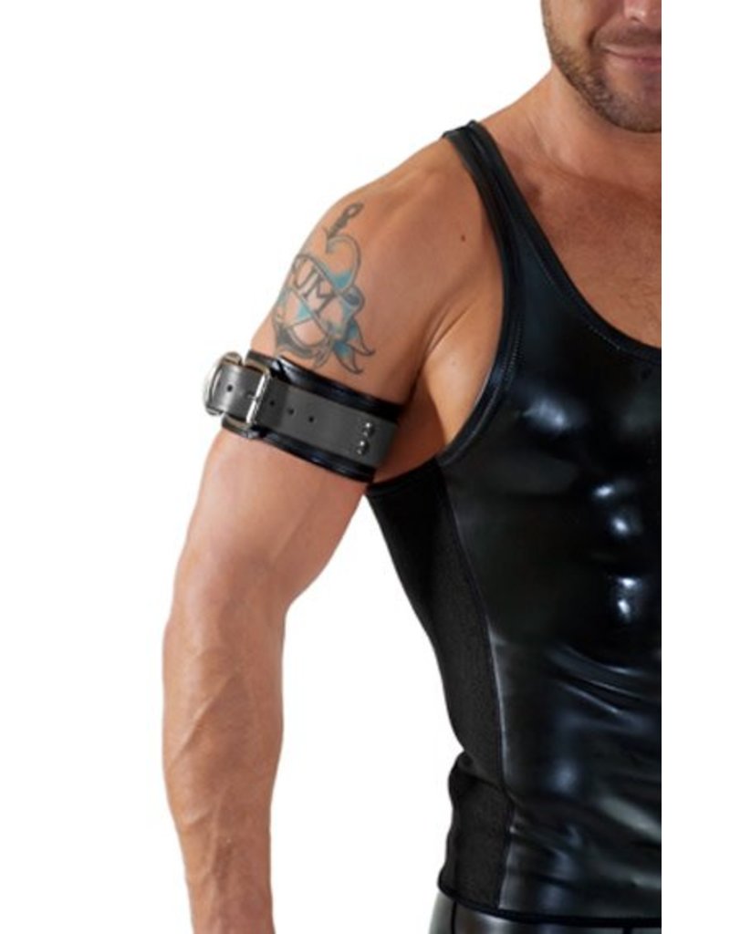 RoB Leder Bicepsband mit Schnalle, schwarz mit grau