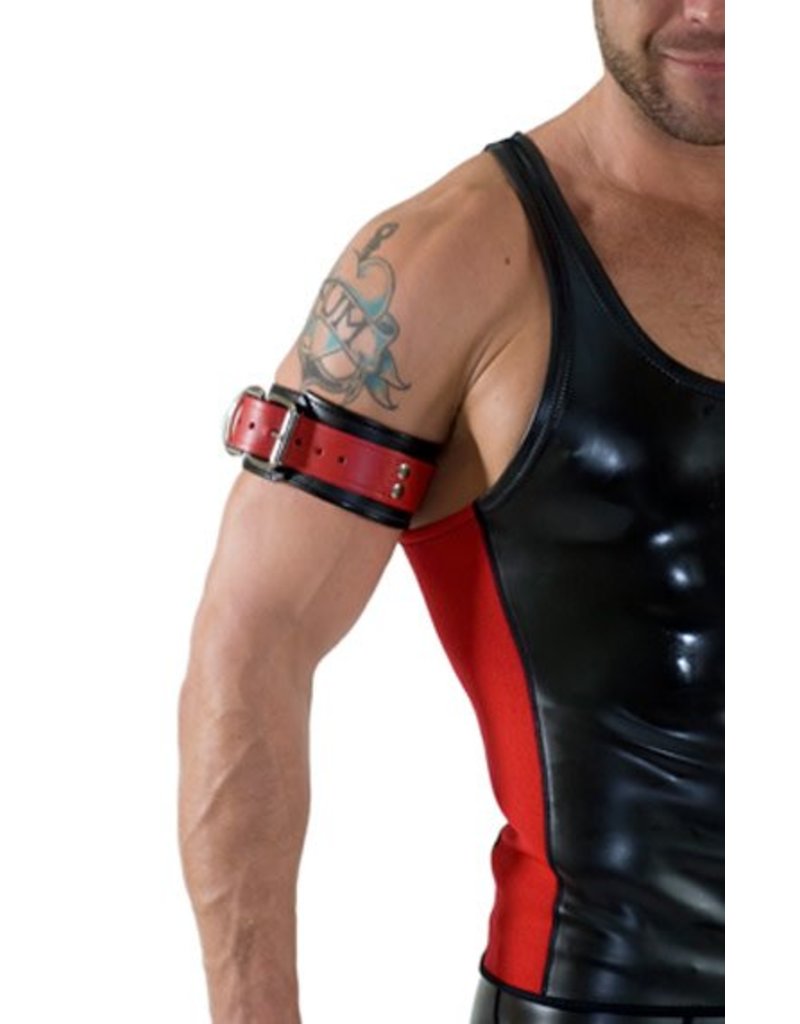 RoB Leder Bicepsband mit Schnalle, schwarz mit rot