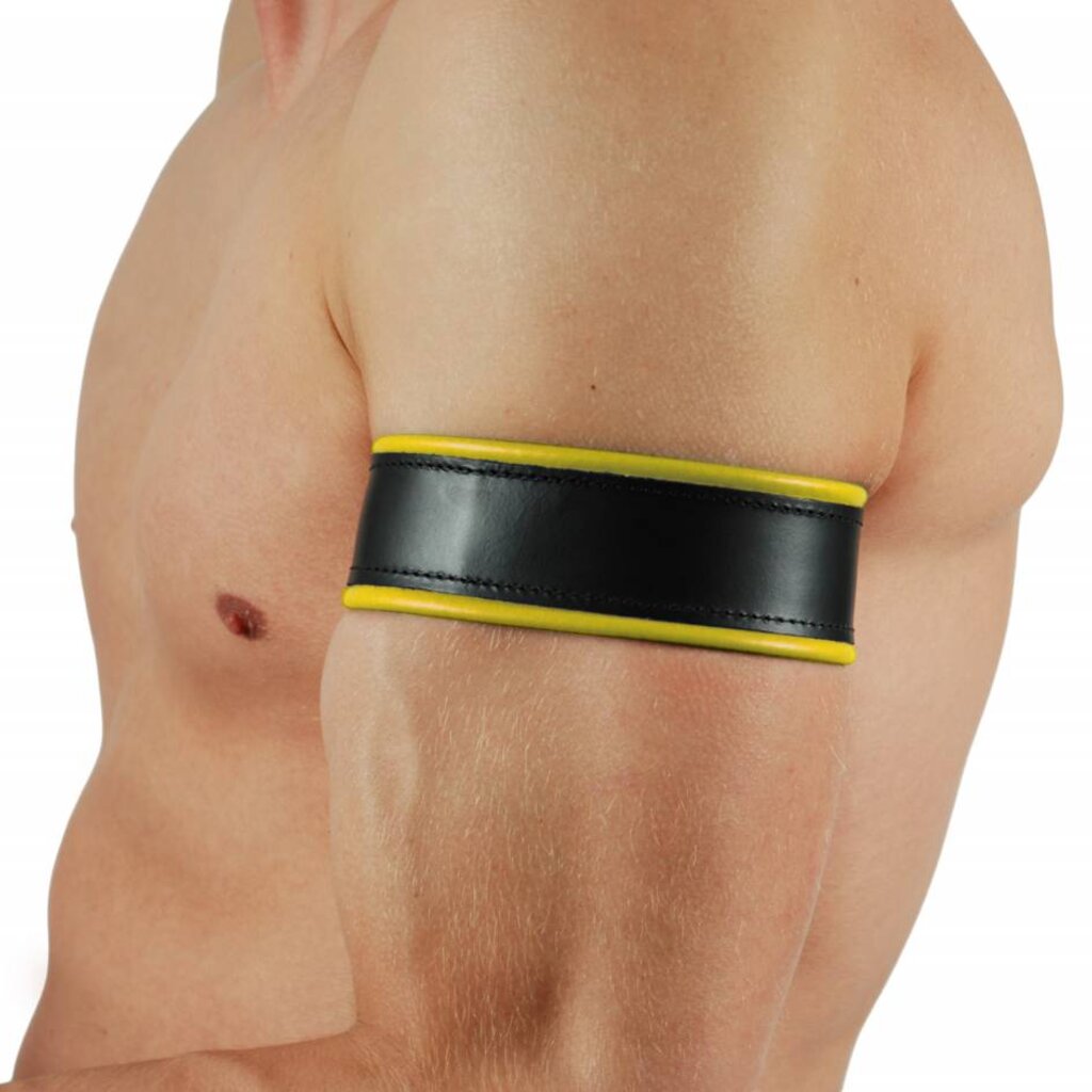 RoB Leder Bicepsband Schwarz/Gelb mit Lederriemen