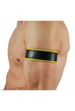 Leren bicepsband zwart/geel met vetersluiting