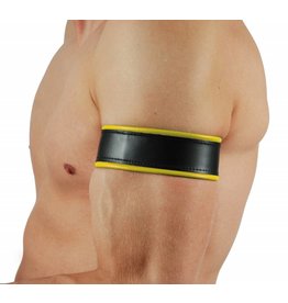 RoB Leder Bicepsband Schwarz/Gelb mit Lederriemen